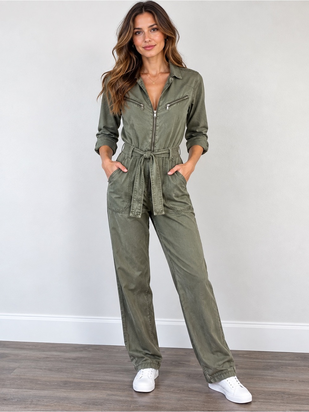 Abercrombie & Fitch Women’s Olive Green Utility Jumpsuit XS Lyocell Zip Front